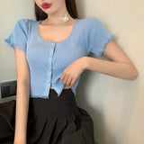 Salt Gentle Lace Short-Sleeved T-Shirt Knit New Comfortable Small High-Waist Short