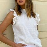 Hollow Out Design Bow Ruffle Women Blouse Plus Size 3XL Solid Pleated Butterfly Sleeve Ladies Blouses Summer