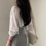 Chic Summer Long-Sleeved Chiffon Sunscreen Shirt Design Careful Machine Back Strap Bare Back Short Shirt