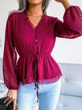 Chiffon Blouses For Women Fashion Jacquard V Neck Long Sleeve Office Work Lady Shirts Tops Plus Size Elegant