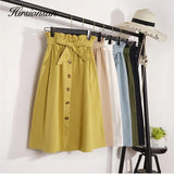 Vintage Cotton Skirts Women 2020 Spring High Waist Soft Ladies Long Skirt Korean Bow-knot Pleated Midi Skirt