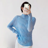 Wrinkled Women's Cul-De-Scress T-Shirt Blouse Femininity Half-High Collar Design Sense Fashion Hit-And-Dial