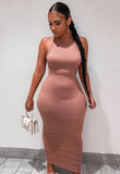 Sexy Solid Round Neck Sleeveless Long