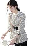 Toloer 2025 New French Design Sense Commuting Temperament In The Long Black And White Stripe Waist Shirt