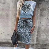 Set With Skirt Solid Slim Ladies Skirts Suit Sleeveless Sweatshirt Crop Tops And Split Lace Up Bottom 2021 Summer