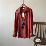 Women's Lightweight Texture Silk Blouse Autumn 2022 New Korean Style Long Sleeve