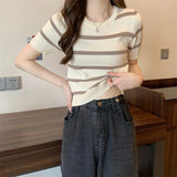 Knitted Short-Sleeved T-Shirt For Women's Summer 2025 New Design Sense Slimmed Shoulders Short