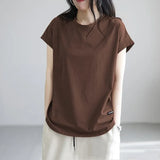 Clothing Round Neck Loose Pullover Slim Style Solid Color Bottom Shirt Spring Summer Short Sleeve Tee Shirt Women Tops-Outfit