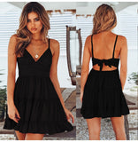 Women White Lace Halter Dress Sexy Backless Beach Dresses 2020 Fashion Sleeveless Spaghetti Strap Casual Mini