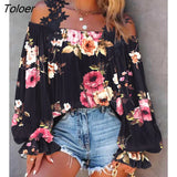 Women Floral Print Lace Patch Cold Shoulder Top Spring Autumn Long Sleeve Casual Pullover Tops Lounge Womens Clothes