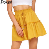 Summer Solid Sexy Mini Skirt Women Fashion Lace-up Plus Size Ruffle Boho A Line Skirt Ladies High Waist Skirt Jupe