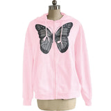 Y2K Fashion Oversized Butterfly Graphic Rhinestone Zip Up Hoodies E-girl 90s Streetwear Diamond Grey Long Jacket Autumn