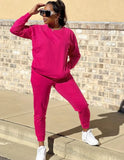 Casual Sports Round Neck Long Sleeve Loose Sweatshirt and Jogger Pants 2 Piece Set