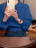 Blue Collar Long-Sleeved Knitted Bottom Shirt Women's Autumn And Winter Loose Short Sweater With Temperament Small