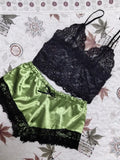 Sexy Lace Trim Satin Two Piece Pajamas