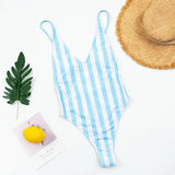 Sexy One Piece Swimsuit Women V-Neck Swimwear Female Striped Print Bodysuit Monokini Backless Bathing Suit Summer