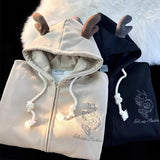 trendy brand Year of the Dragon embroidered hoodie men jacket loose autumn and winter oversize couple velvet sweatshirt-Outfit