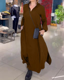 Autumn And Winter New Leisure Loose Solid Color V Collar Long-Sleeved Dress