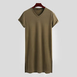Sleep Robes Short Sleeve Solid Cotton 2021 V Neck Soft Bathrobes Leisure Comfortable Men Nightgown Homewear INCERUN S-3XL