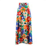 Print Casual Skirt For Women High Waist Pleated Hit Color Ankle Length Skirts Female Summer Clothing 2021 New