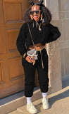 Casual Fleece Long Sleeve Hoody Top And Pant Matching