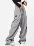 Star Patch Baggy Gray Sweatpants-Outfit