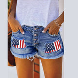 Spring And Summer Leisure Hole Printing Espresso Denim Straight Shorts