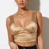 Sexy Sleeveless Sling Vest for Club Streetwear Style Solid Low Collar Backless Solid Slim Crop Top Ladies