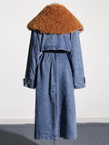 High Fashion Temperament Coat 2025 Summer New Belt Splicing Long Denim Wind Coat