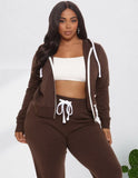 Plus Size Contrast White Zipper Long Sleeve Hoodies And Pant