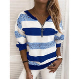 Zipper Tshirts Christmas Print Fashion Casual O-Neck Long Sleeve Elegant Top Pullover T-Shirt Streetwear