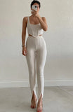 Sexy Tape Sleeveless Crop Top and Slit Pant
