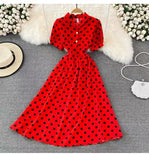 Summer French Retro Skinny Bubble Short-Sleeved V-Neck A-Shaped Dress Elegant Temperament Long