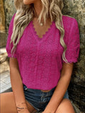 Summer New Solid-Color Short-Sleeved Hollow