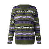 Womens Y2K Grunge Autumn Winter Casual Sweater Long Sleeve Round Neck Vintage Pattern Print Knitwear Pullovers-Outfit