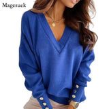 V-neck Jumper Knitted Sweater Women Autumn Loose Pullover Women Sweater Loose Office Lady Casual Winter Female Sweater