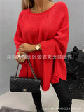 Pullovers Women Solid Knitted Cloak Tops Jumpers Round Neck Bat Full Sleeve Splice Loose Casual Tops Autumn Winter-Outfit