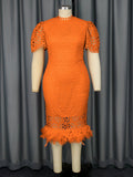 Elegant Style Lace Feathers High-Waist Skirt Plus-Size Party Banquet Dress Dress Elegant