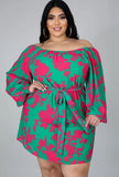 Plus Size Print Off Shoulder Short Dress with