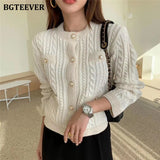 Elegant Women O-neck Knitted Cardigans Single-breasted Slim Twisted Sweater Female 2020 Autumn O-neck Outwear