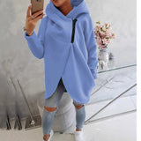Hooded Sports Plus Velvet Tunic Casual Long-Sleeved Zipper Coat Women's Plus-Size Solid Color
