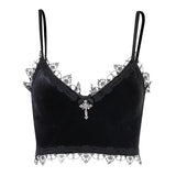Dark Korean Velvet Sling New Beautiful Back Summer Lace Bodice Vest For Women's Bodice-Outfit
