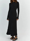 Round-Neck Knitted Long Dress 2025 Autumn New Sweater Skirt Pit Strip Solid Color Bottom