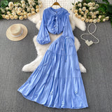 Style Pink Three-Dimensional Flower Collar Lantern Sleeve Shirt Lady Autumn High-Rise Dress