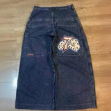 Hip-Hop Rock Embroidered Loose Jeans Y2k Street Retro Harahara Wide-Legged Straight Trousers-Outfit