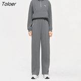 Women Sweatpants 2022 Autumn Elastic Waist Loose Straight Trousers Green Gray Casual Streetwear Sport