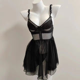 Sexy Pajamas 2025 New High-End Belt Steel Ring Perspective Bare Back Sling Splicing Pyjamas Pure