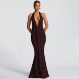 New Women's Sexy Deep V-Low Backpack Skirt With Folded Fishtail