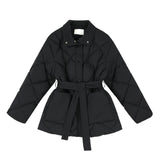 Winter Cotton Padded Coats Women Single-breasted Lace-up Female Chic All-Match Parkas Turn-down Collar Jackets Office