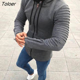Size Men Autumn Pleated Long Sleeve Drawstring Hooded Coat Zipper Jacket Sweatshirt For men Hooded